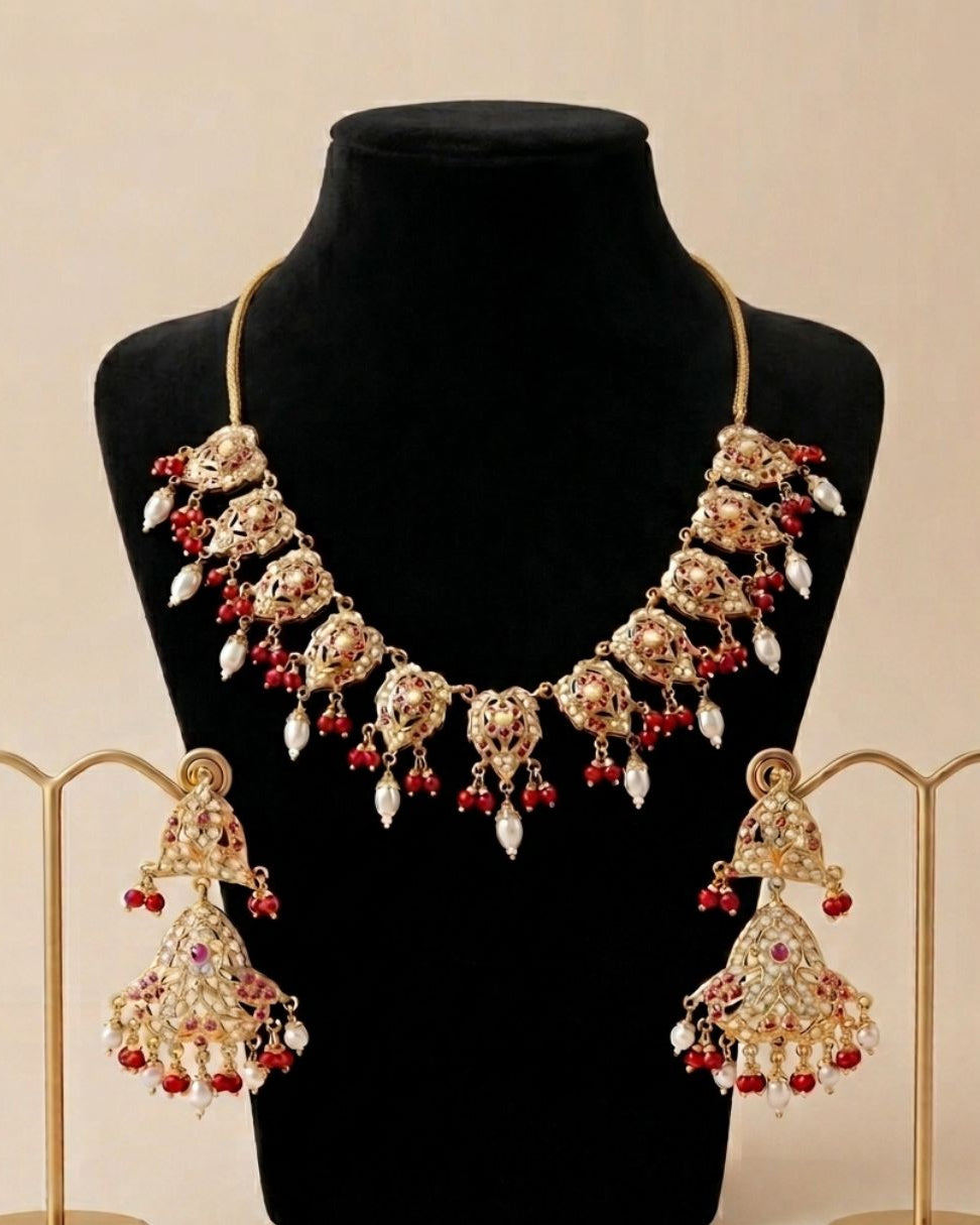 Royal Ruby Pearl Necklace Set