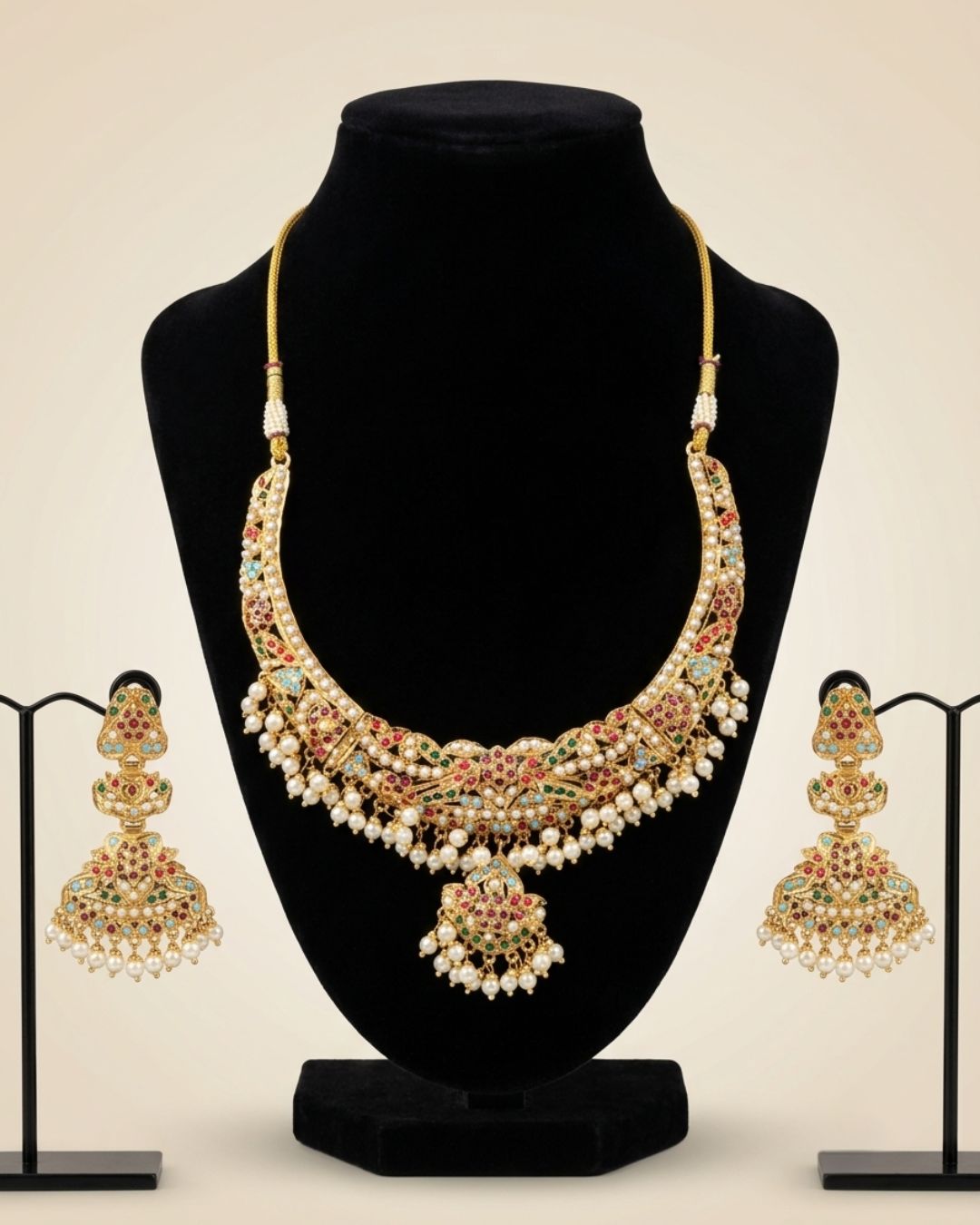 Multi-Coloured Hyderabadi Jadau Necklace Set