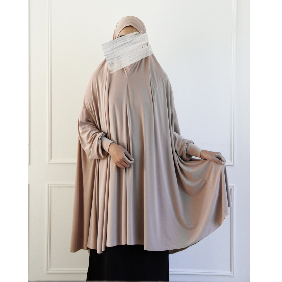 Prayer Khimar with Full Sleeves and Built-in Niqab - Beige