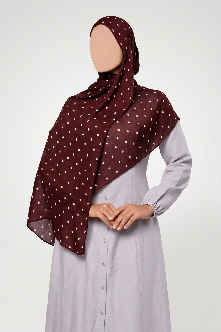 Polka Dot Modal Hijab - Burgundy