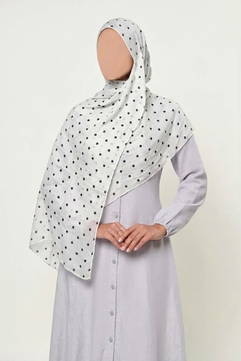 Polka Dot Modal Hijab - White
