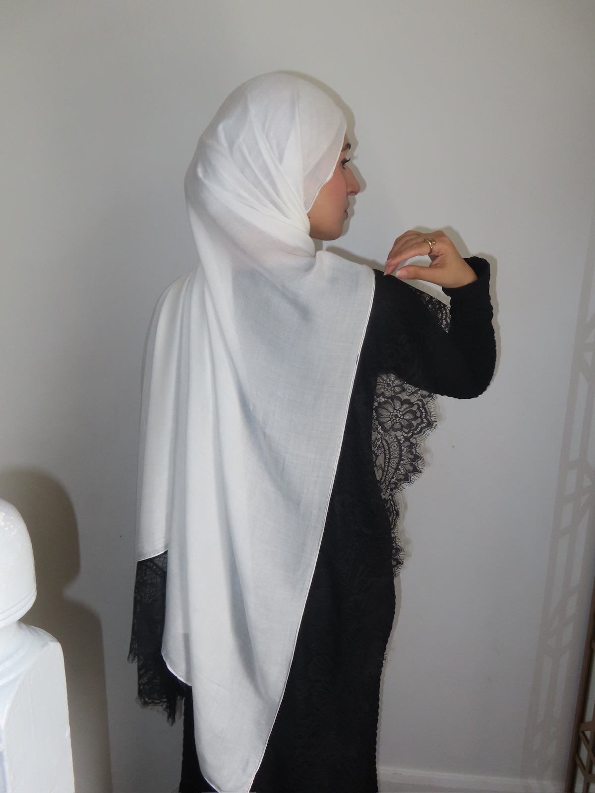 Lace Modal Hijab - White