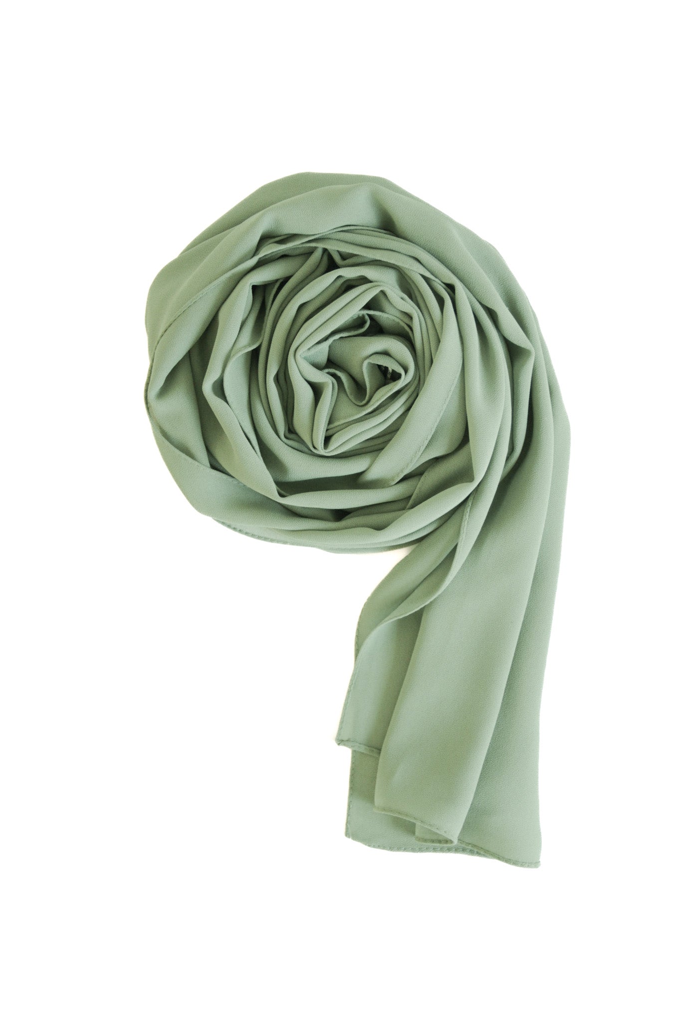 Premium chiffon hijab in Sage Green – soft, earthy green tone with a breathable, flowing drape for a fresh everyday style