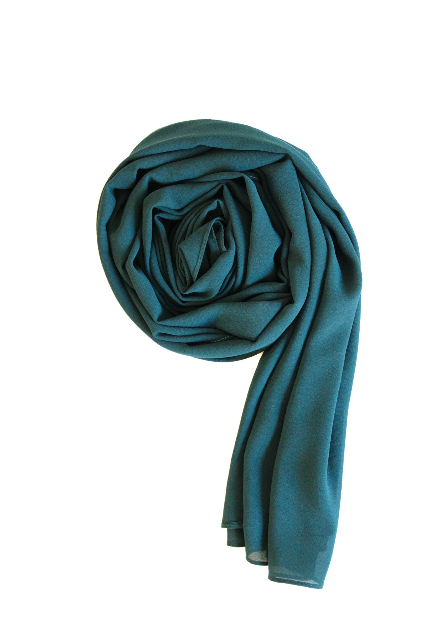 Premium chiffon hijab in Dark Teal – rich jewel tone with a smooth, airy drape ideal for adding depth to any outfit