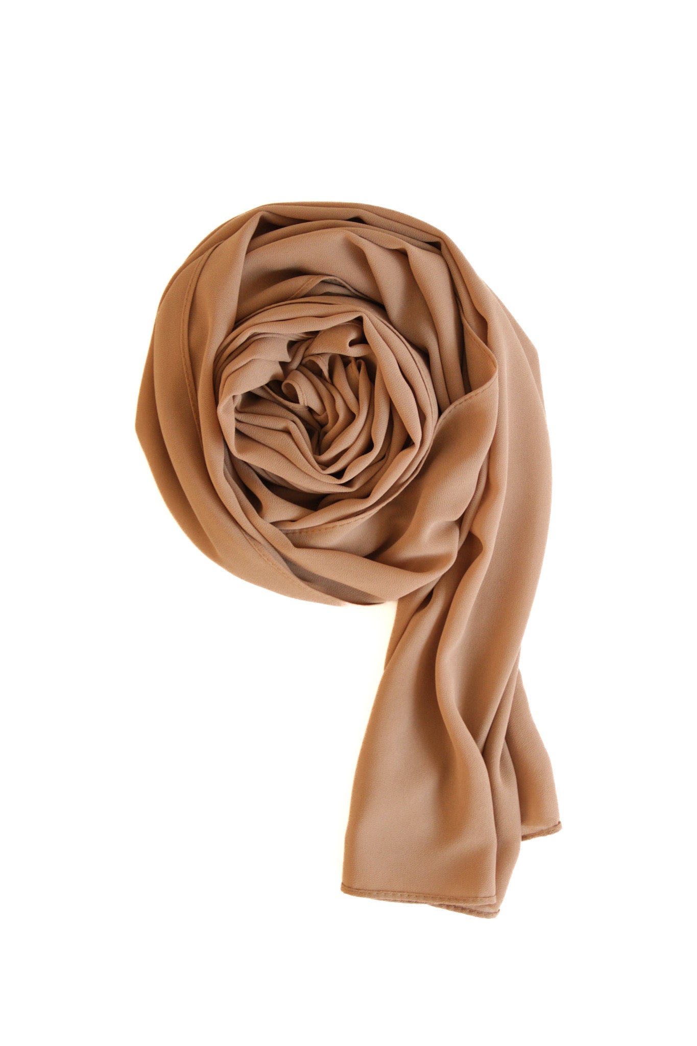 Premium chiffon hijab in Latte – warm, creamy beige tone with a lightweight, graceful drape for versatile styling