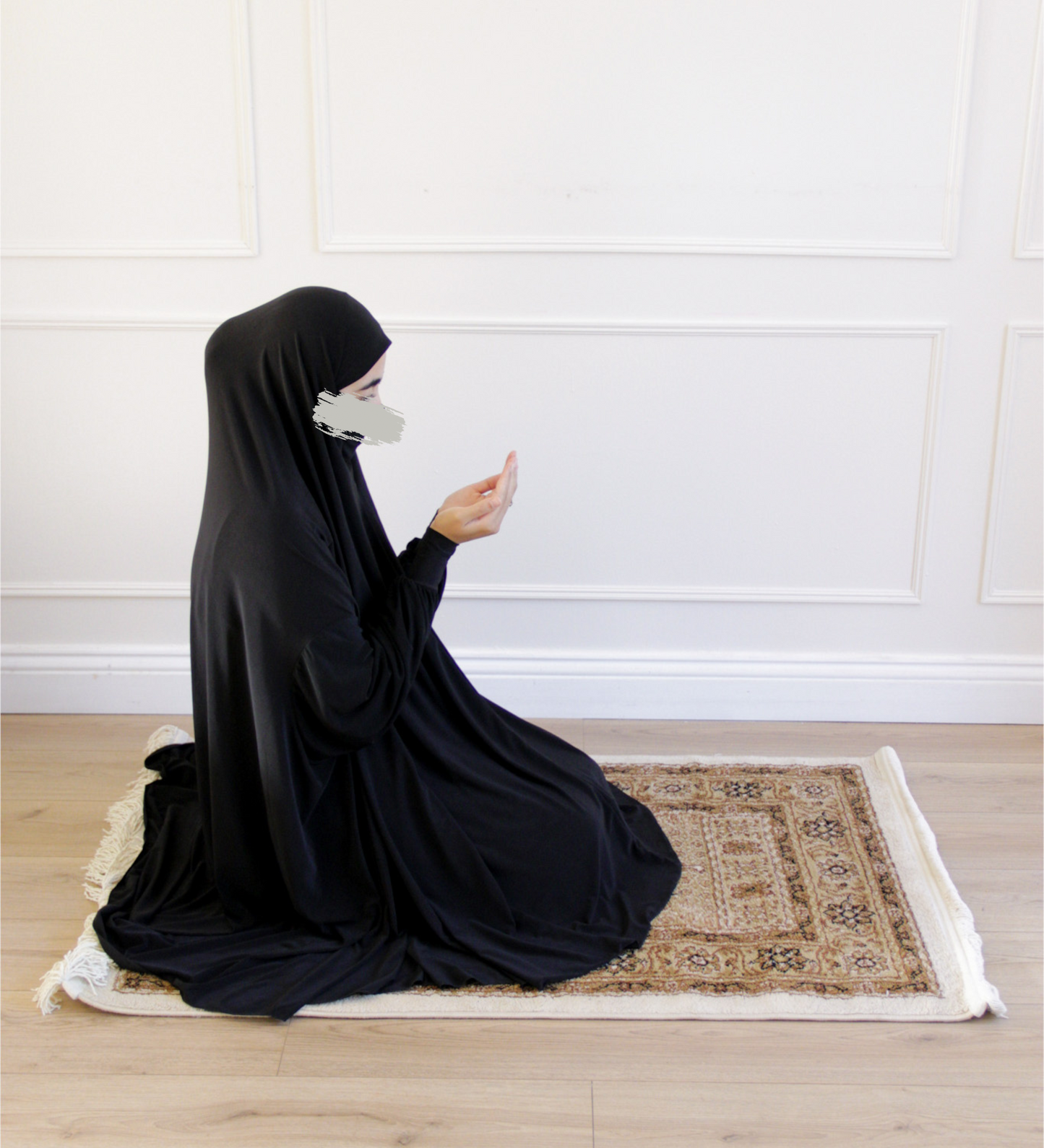 Prayer Khimar with Full Sleeves and Built-in Niqab - Black