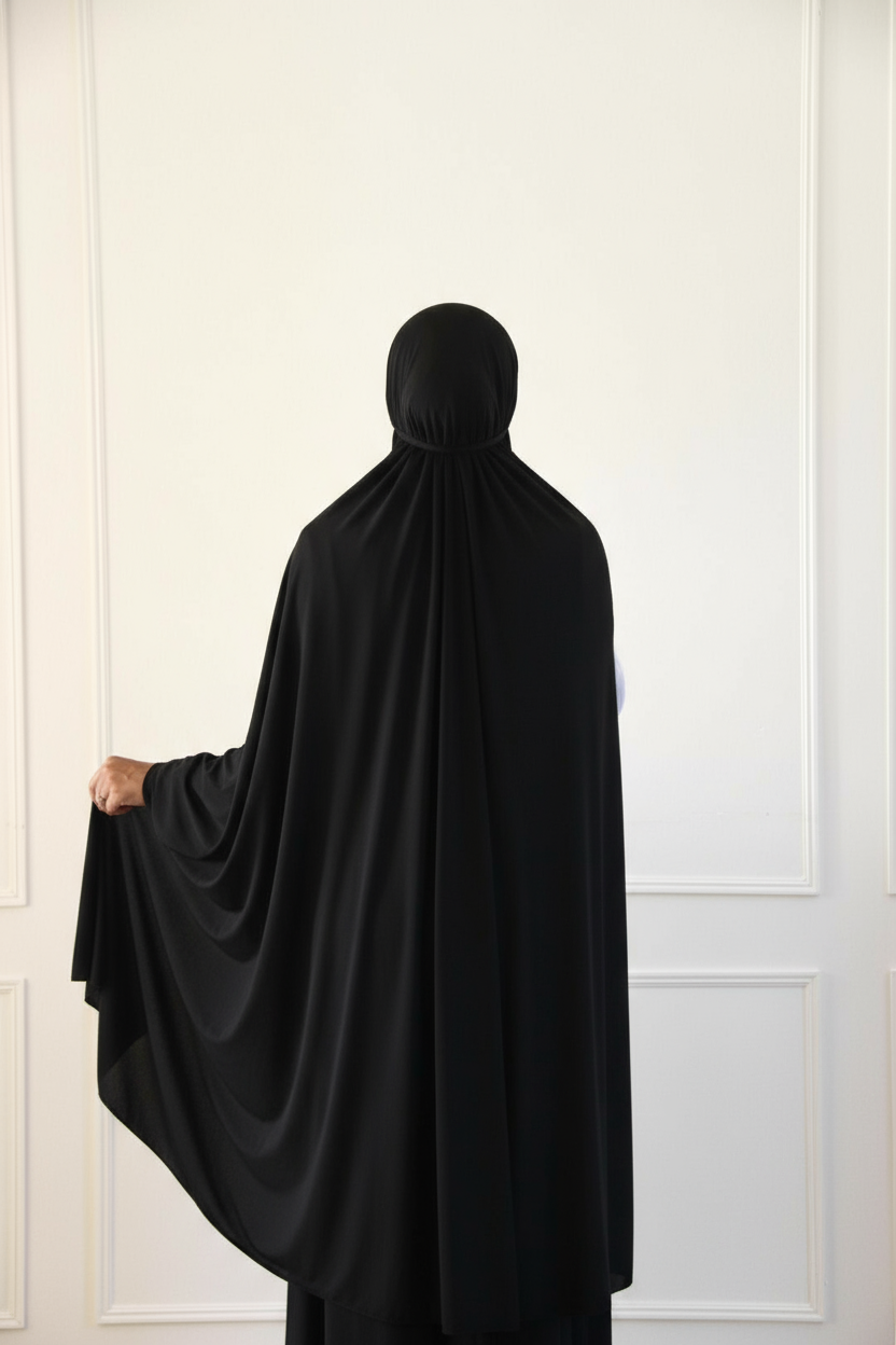 Long Khimar with Sleeves – Full Coverage for Prayer, Hajj, Umrah & Everyday Wear- Black