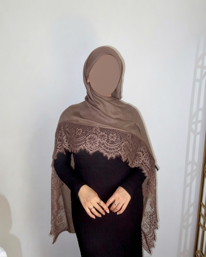 Lace Modal Hijab - Taupe