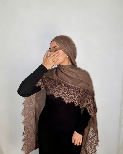 Lace Modal Hijab - Taupe