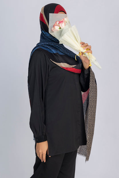 Geometric Print Hijab - Midnight Navy