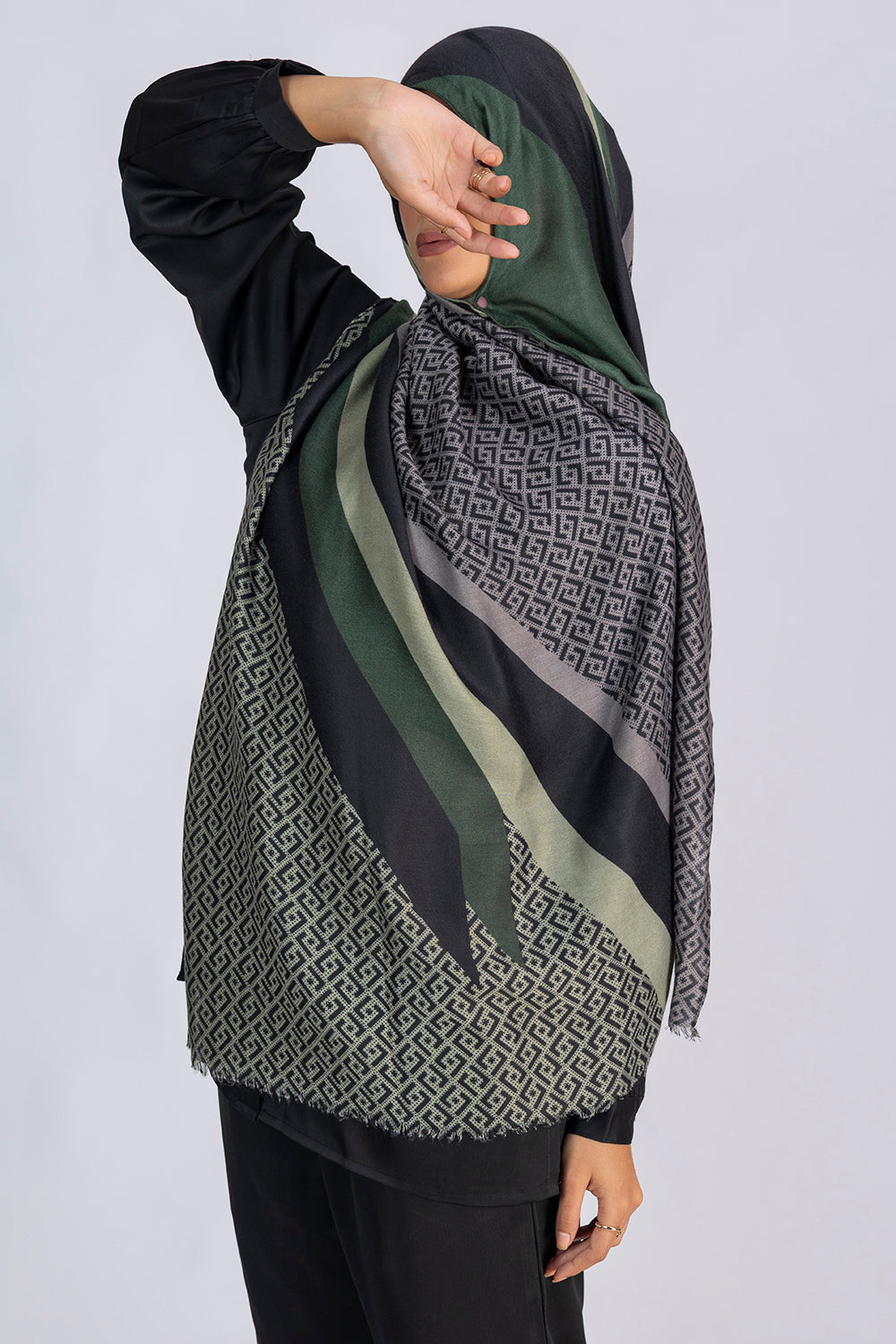 Geometric Print Hijab - Emerald Shadow