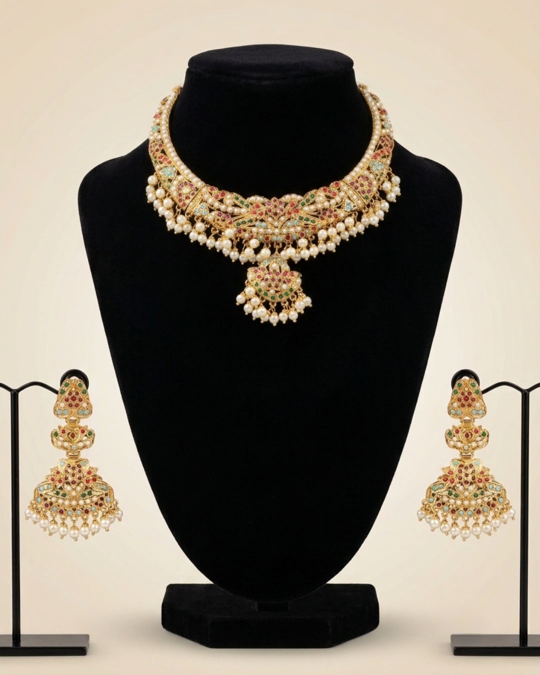 Multi-Coloured Hyderabadi Jadau Necklace Set