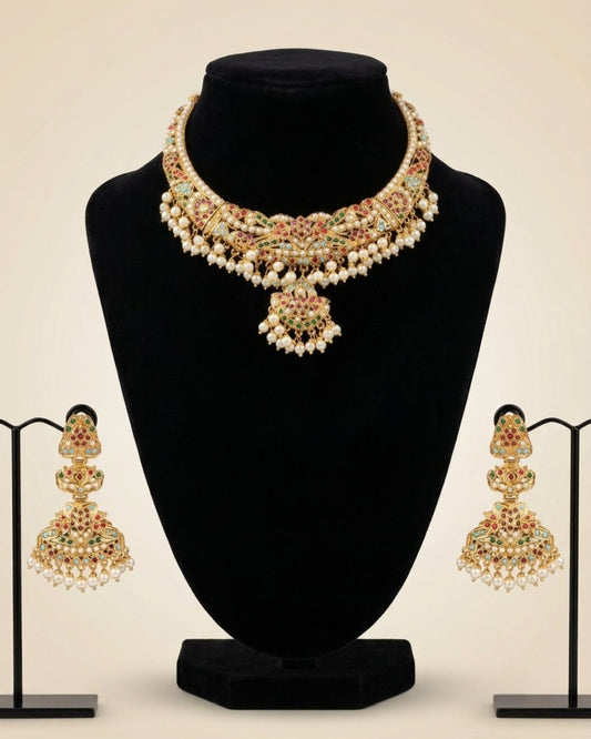 Multi-Coloured Hyderabadi Jadau Necklace Set