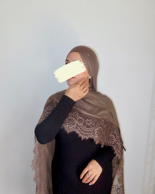 Lace Modal Hijab - Taupe