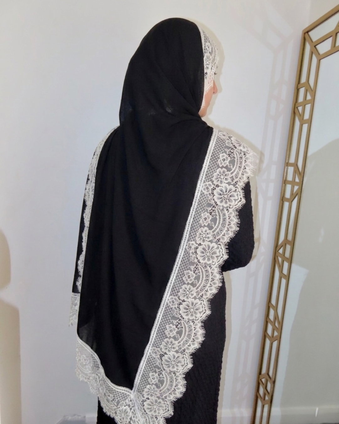 Lace Modal Hijab - Black with White Lace