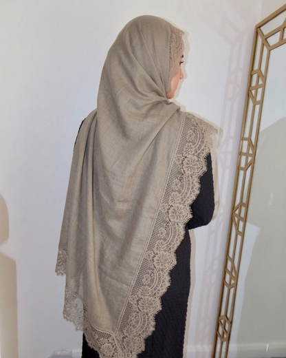 Lace Modal Hijab - Smokey Taupe