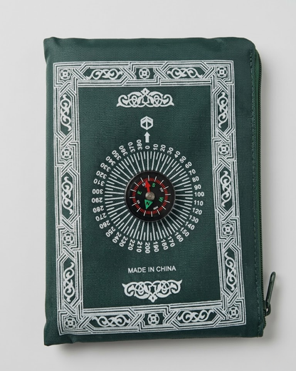 Pocket Prayer Mat with Compass – Lightweight, Travel-Friendly & Wind-Resistant- Green
