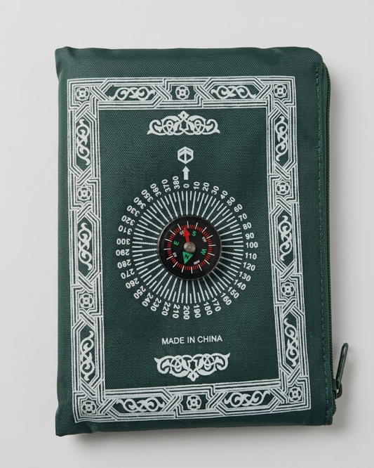 Pocket Prayer Mat with Compass – Lightweight, Travel-Friendly & Wind-Resistant- Green
