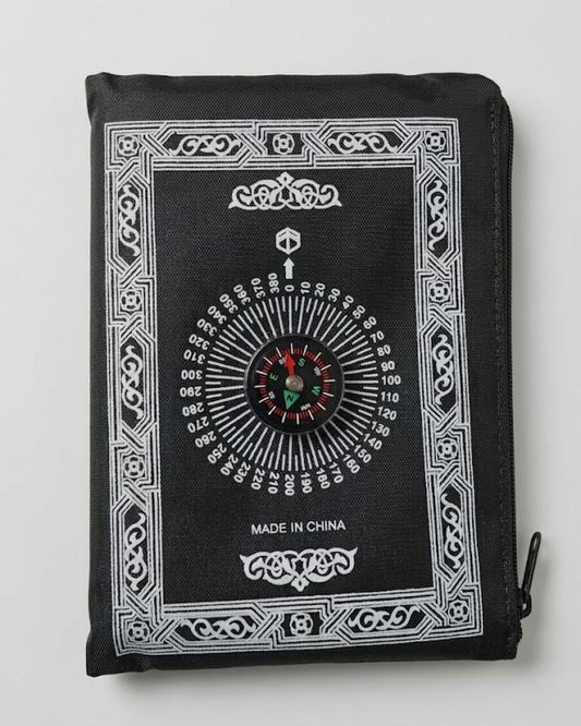 Pocket Prayer Mat with Compass – Lightweight, Travel-Friendly & Wind-Resistant- Black