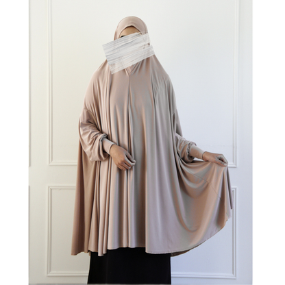 Prayer Khimar with Full Sleeves and Built-in Niqab - Beige