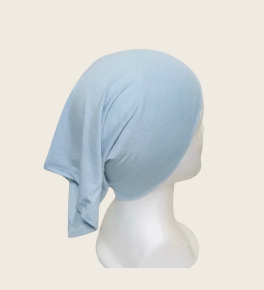 Soft stretch baby blue bamboo hijab tube cap for all-day comfort