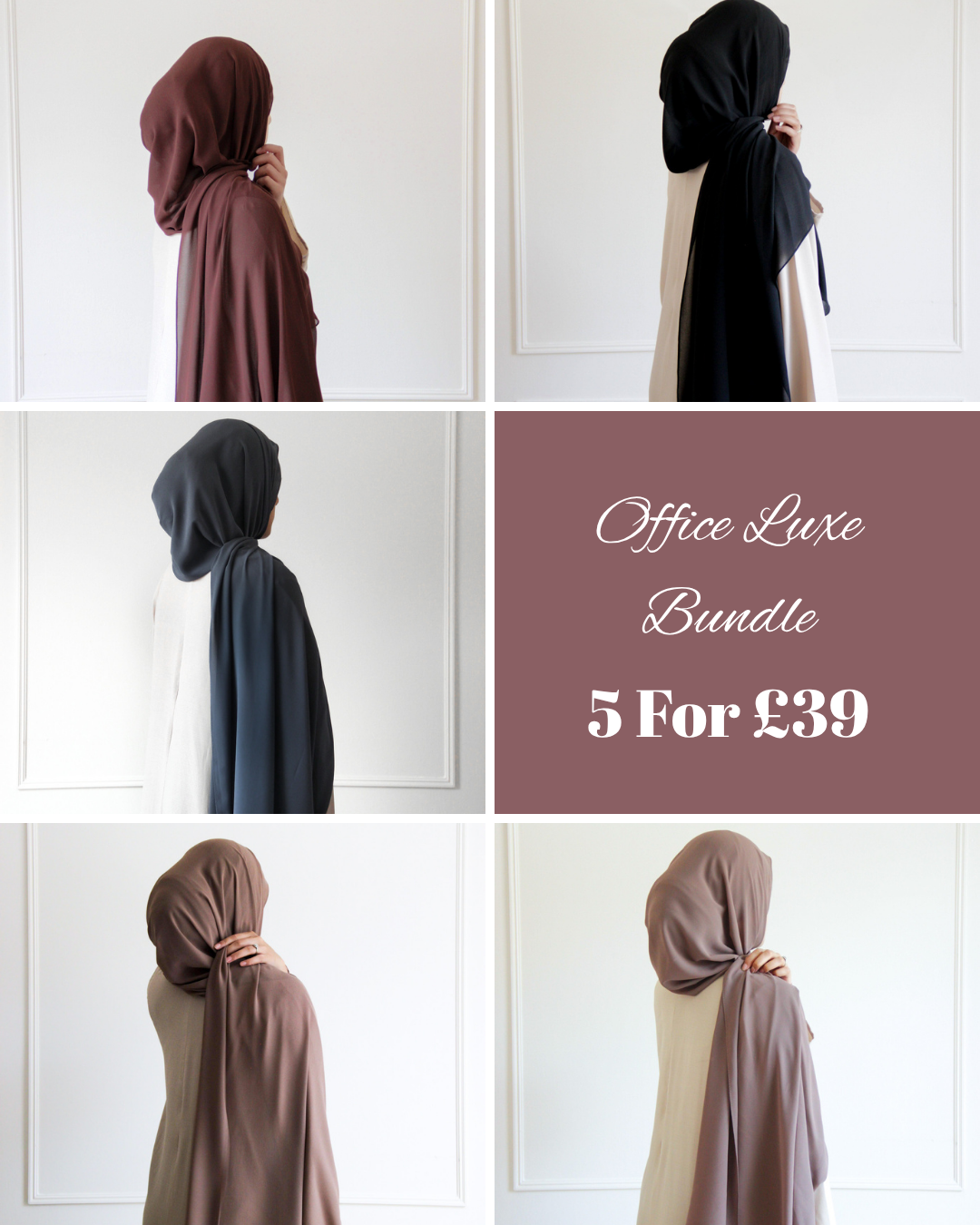 Office Luxe Bundle – 5 Premium Chiffon Workwear Hijabs