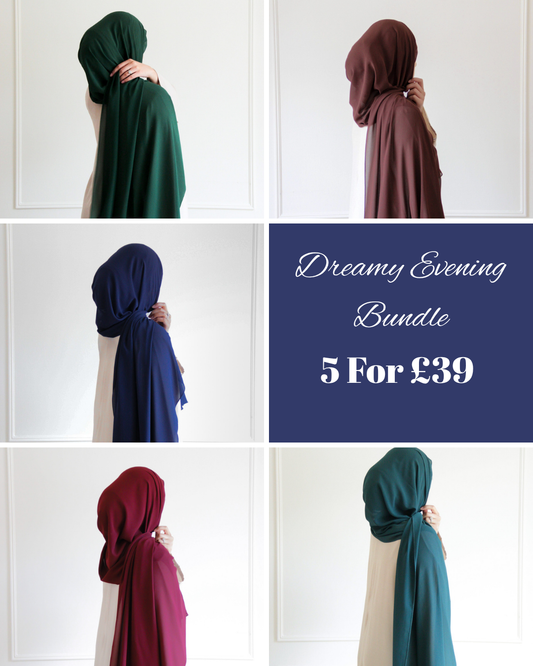 Dreamy Evening Bundle – 5 Elegant Chiffon Hijabs