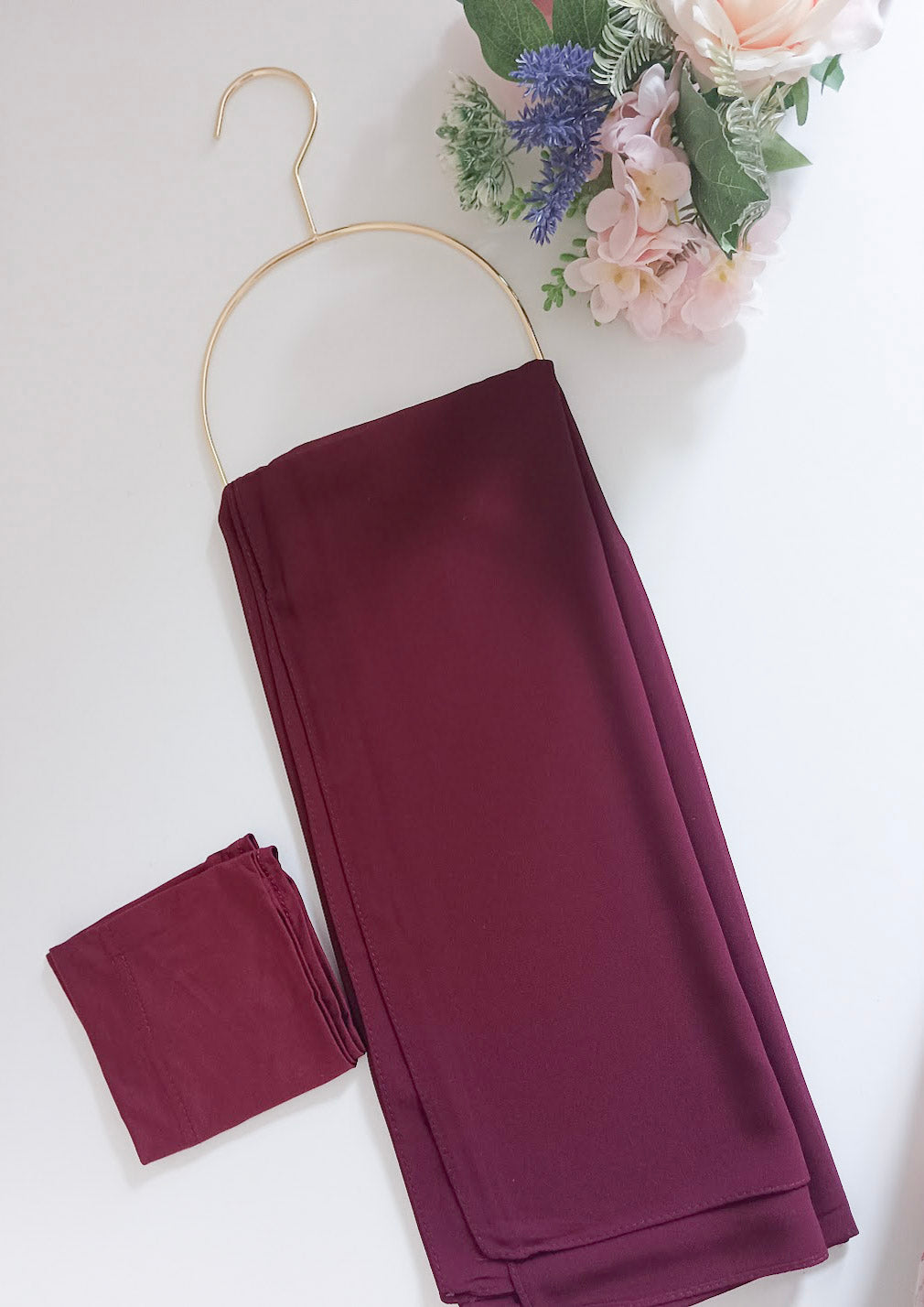 Burgundy premium chiffon hijab with matching under cap set for women