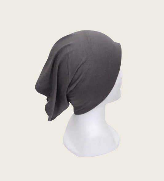 Charcoal bamboo underscarf cap for comfortable hijab layering
