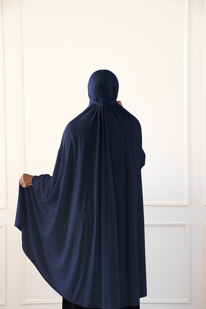 Prayer Khimar with Full Sleeves and Built-in Niqab -  Dark Navy
