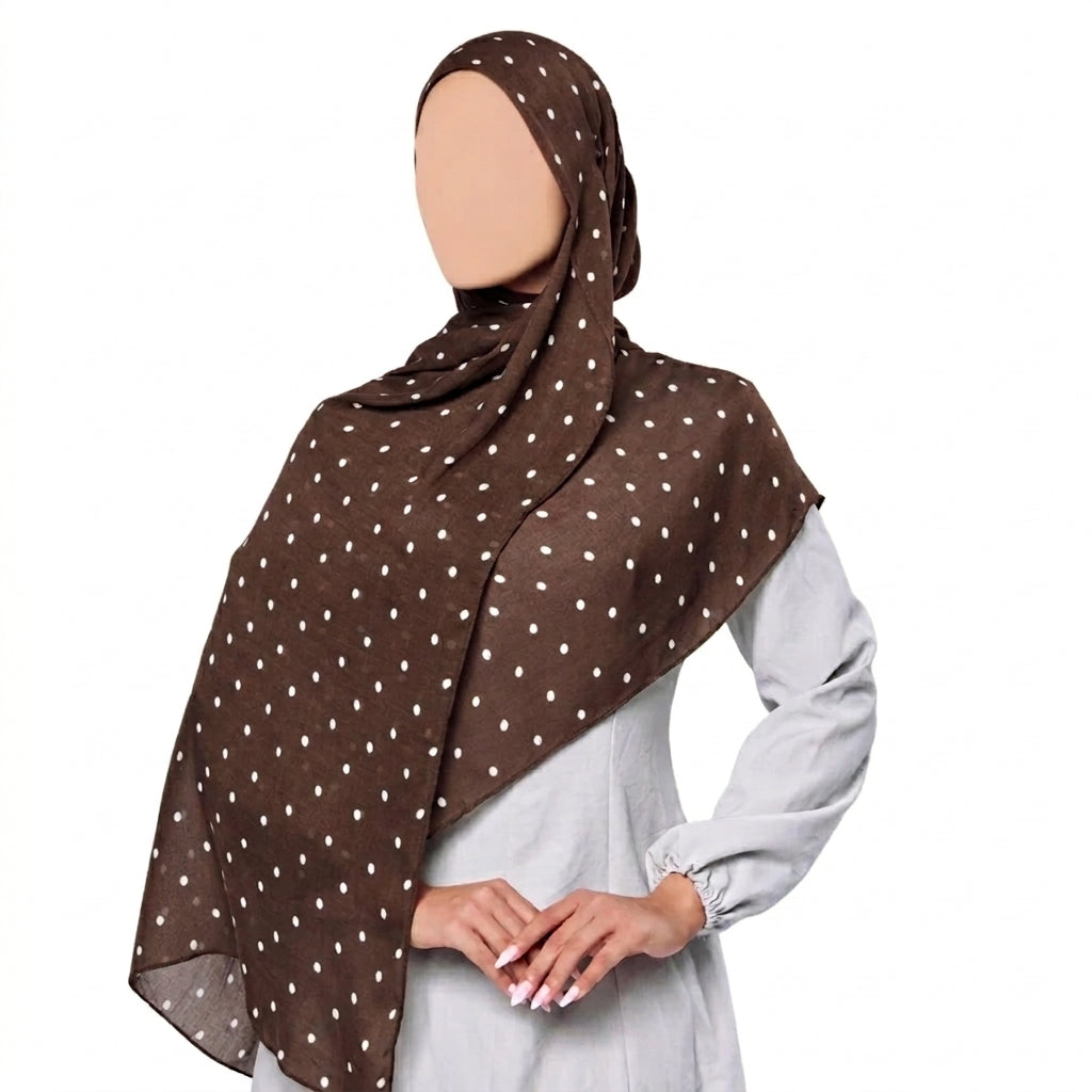 Polka Dot Modal Hijab - Coffee