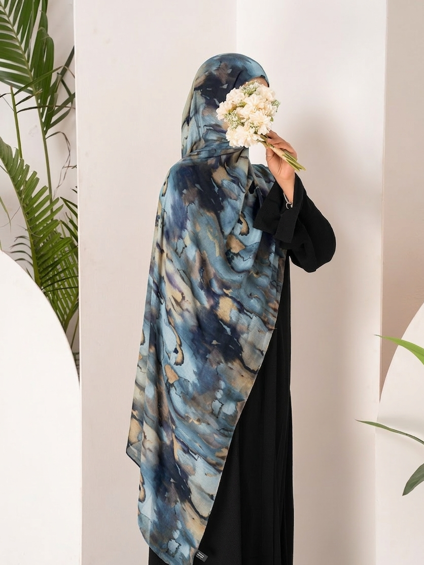 WaterColour Modal Hijab- Ocean Ink