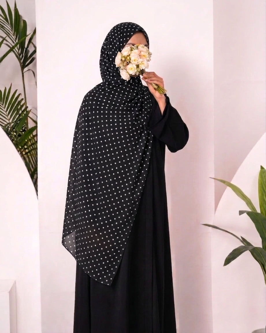Polka Dot Modal HIjab - Black