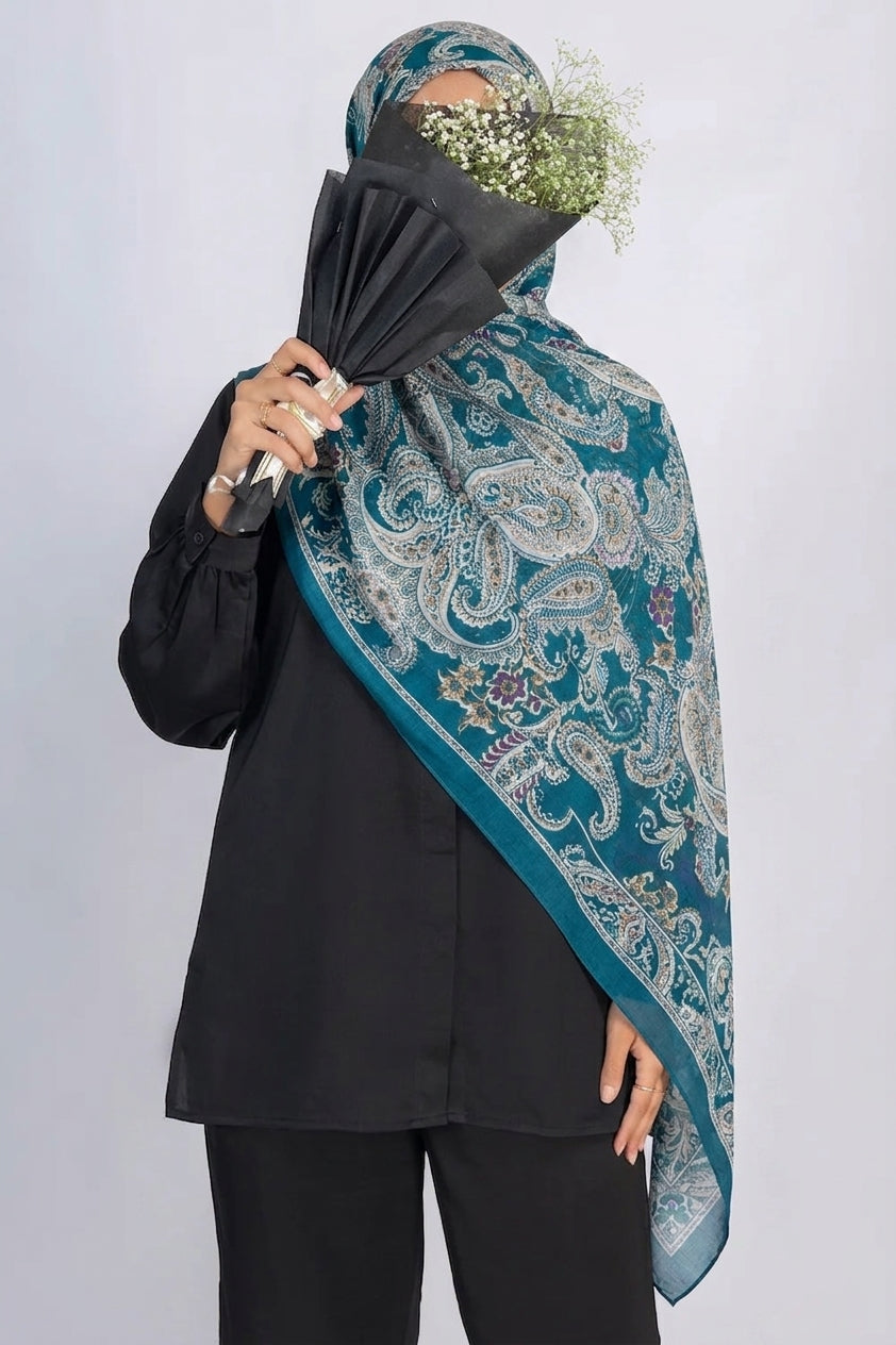 Teal Paisley Modal Hijab