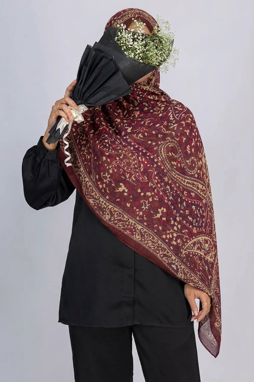Burgundy Paisley Modal Hijab