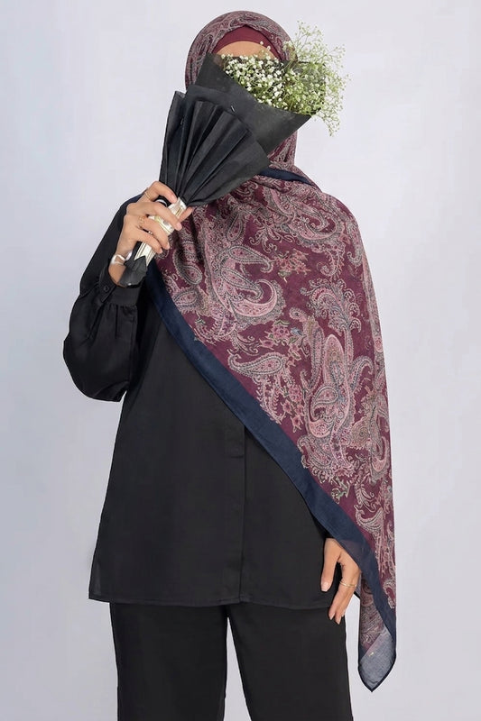 Deep Plum Paisley Modal Hijab