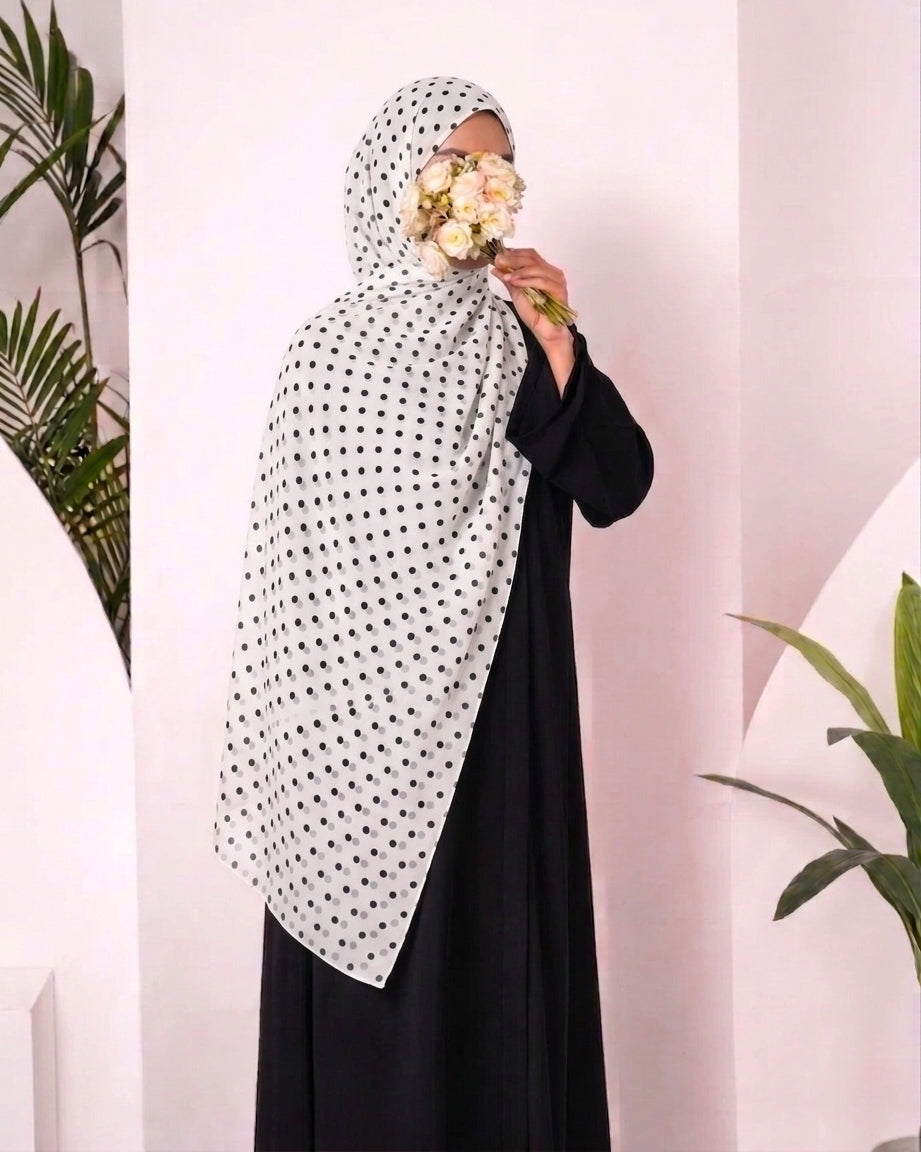 Polka Dot Modal Hijab - White