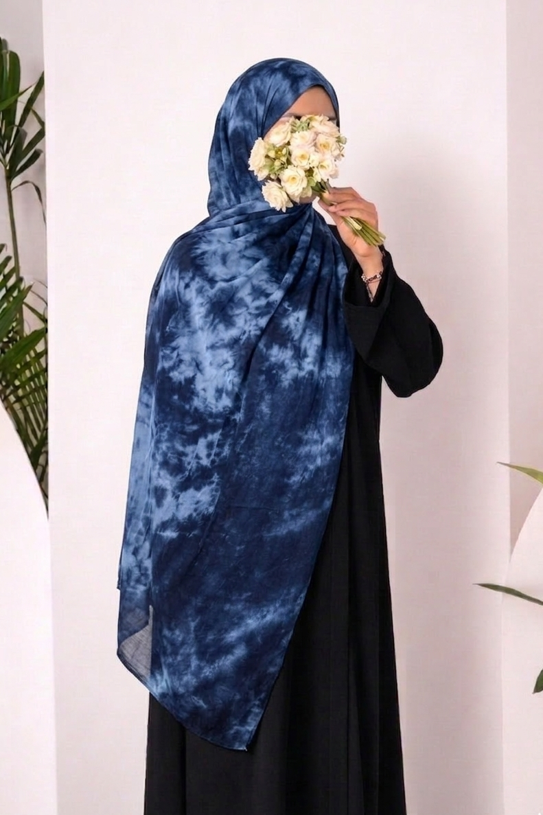 Modal Tie Dye Hijab - Navy