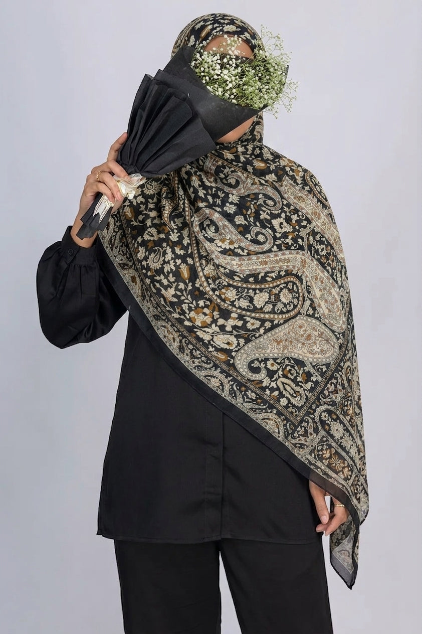 Black & Beige Paisley Print Modal Hijab