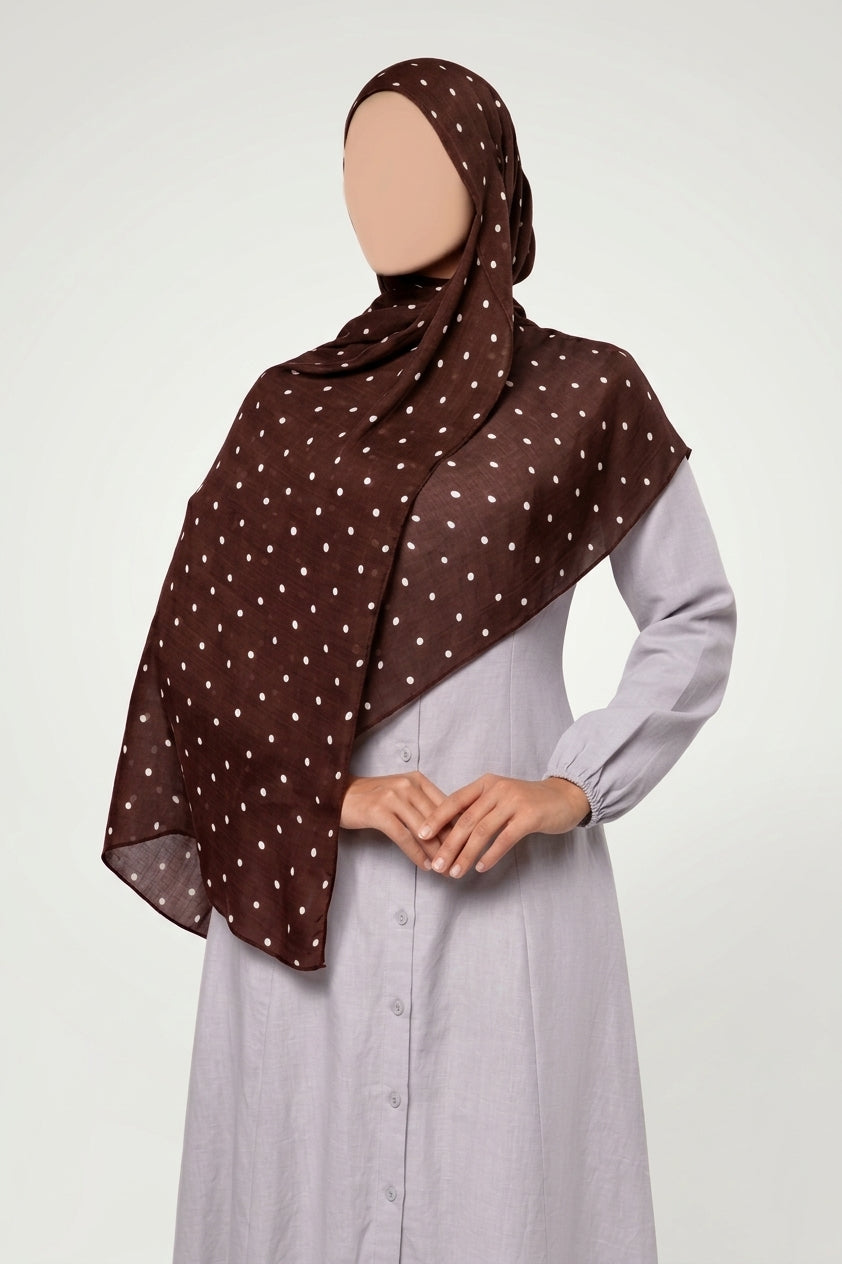Polka Dot Modal Hijab - Coffee