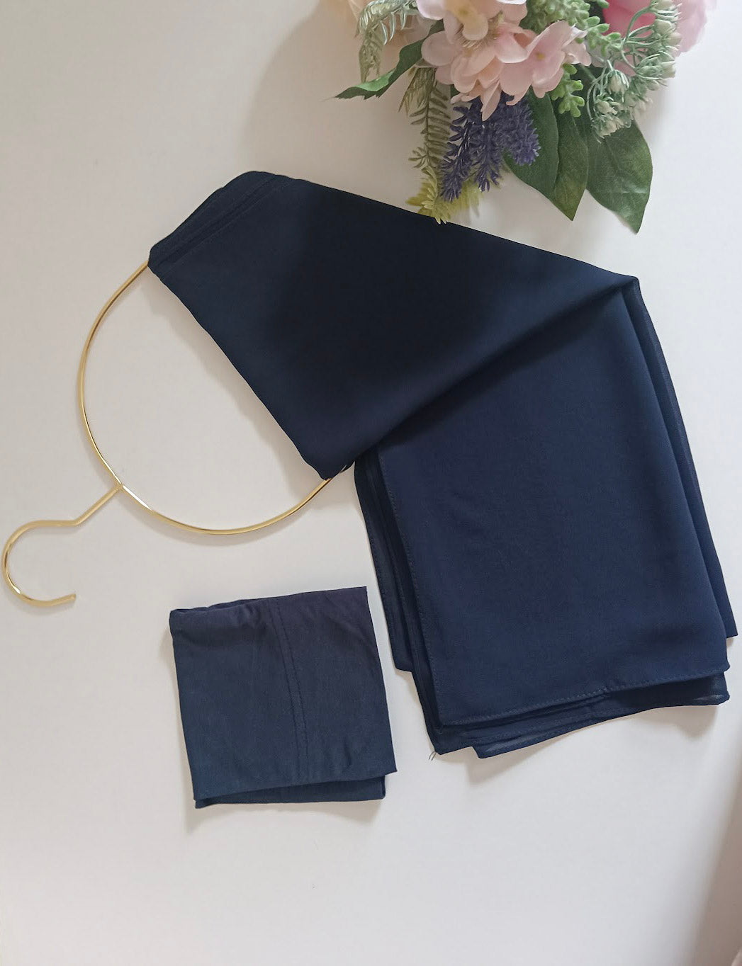 Premium Chiffon Hijab with Matching Cap Set  - Dark Navy