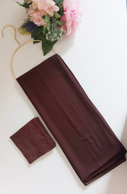 Premium Chiffon Hijab with Matching Cap Set  - Dark Brown
