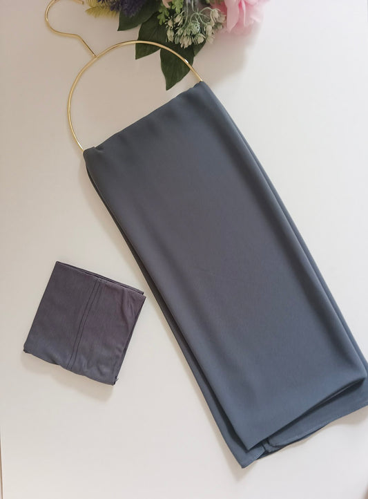 Premium Chiffon Hijab with Matching Cap Set  - Dark Grey