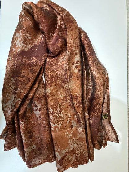 WaterColour Print Silk Chiffon Hijab- Rust Brown