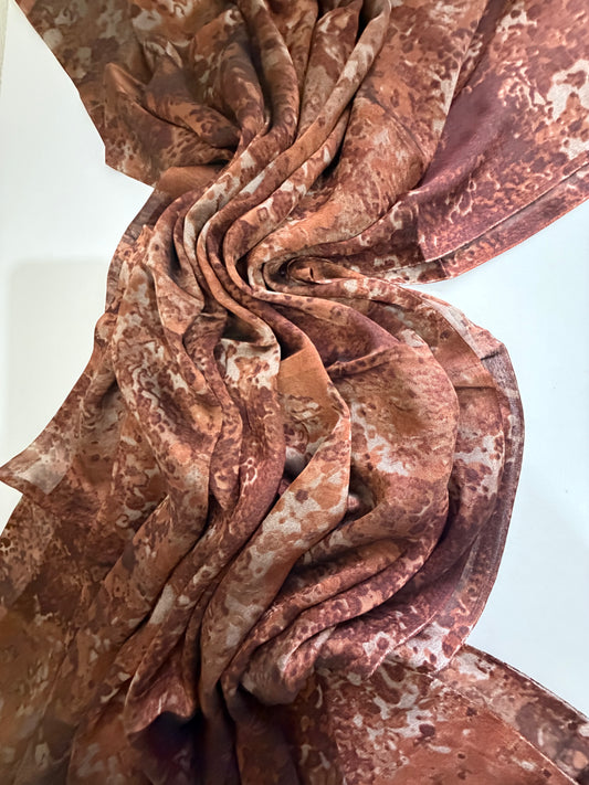 WaterColour Print Silk Chiffon Hijab- Rust Brown