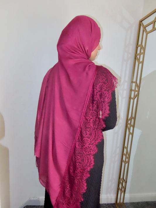 Lace Modal Hijab - Burgundy