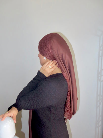 Lace Modal Hijab - Espresso