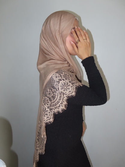 Lace Modal Hijab - Mocha
