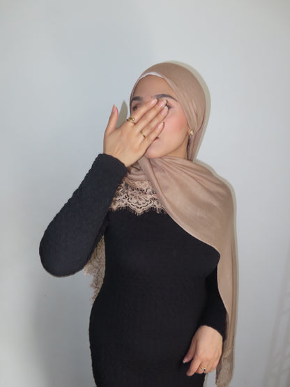 Lace Modal Hijab - Mocha