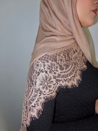 Lace Modal Hijab - Mocha